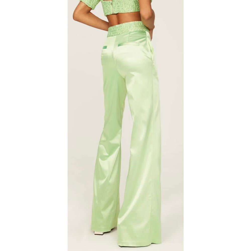 Aliette Green Silk Wide Leg Pants 4 - Picture 2 of 15